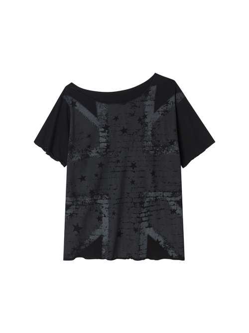 UNIONJACK OFF SHOULDER TEE BLACK