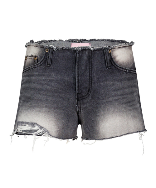 LOW-RISE DESTROYED DENIM SHORTS BLACK