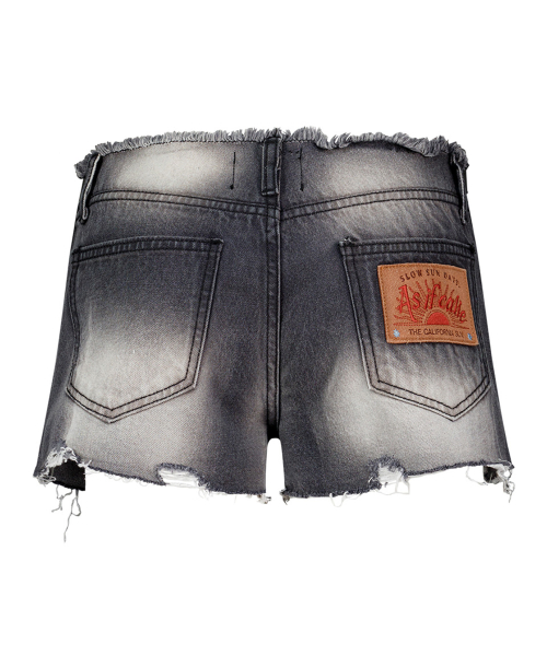LOW-RISE DESTROYED DENIM SHORTS BLACK