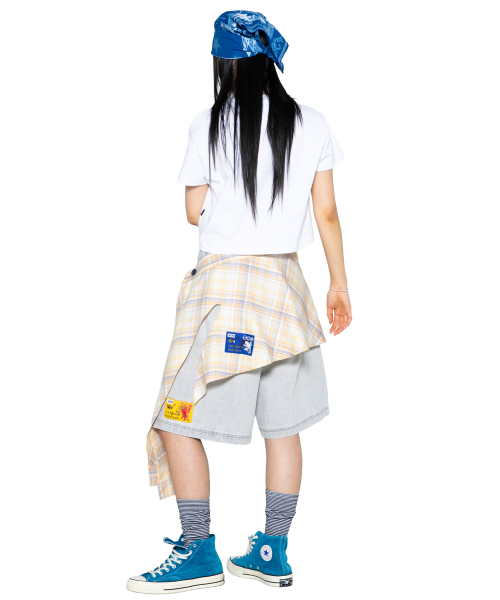 GZAC007 체크셔츠 레이어드 랩 스커트 (YELLOW)