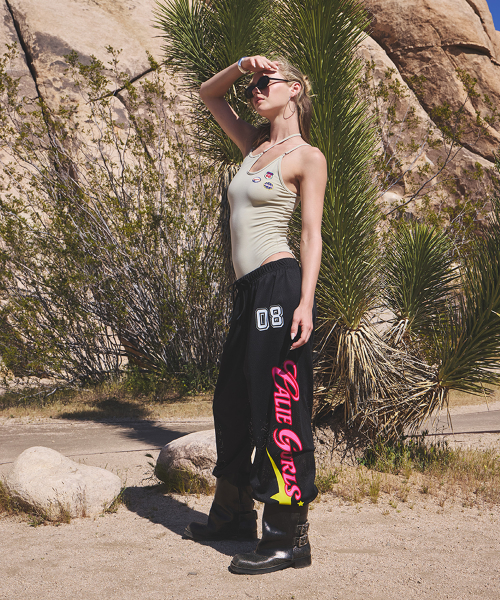 GRAPHIC MESH WIDE PANTS BLACK