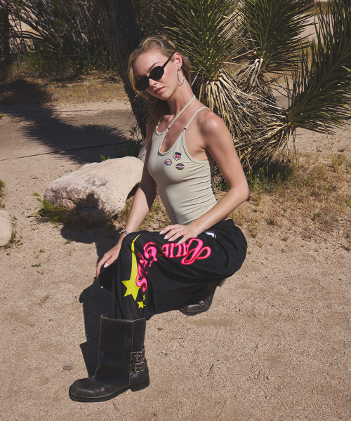 GRAPHIC MESH WIDE PANTS BLACK