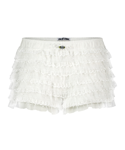 TIERED LACE RUFFLE SHORTS WHITE