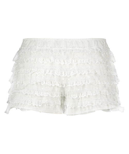 TIERED LACE RUFFLE SHORTS WHITE
