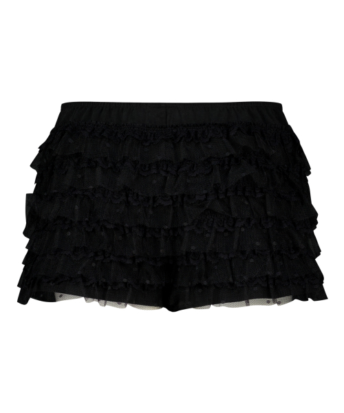 TIERED LACE RUFFLE SHORTS BLACK
