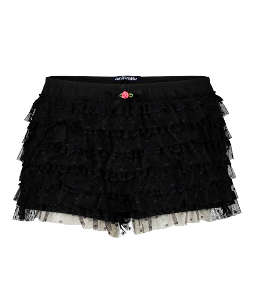 TIERED LACE RUFFLE SHORTS BLACK