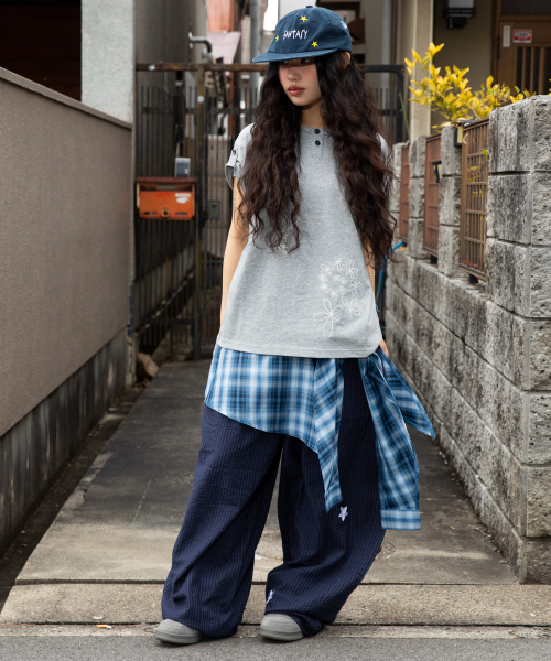 GZAC007 체크셔츠 레이어드 랩 스커트 (BLUE)