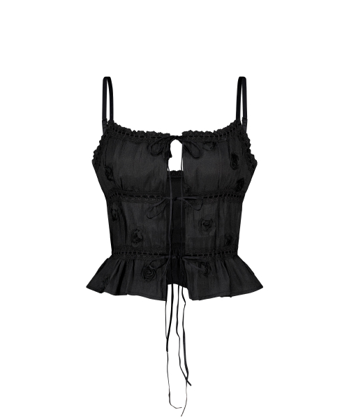 CORSAGE LACE SLEEVELESS BLOUSE BLACK
