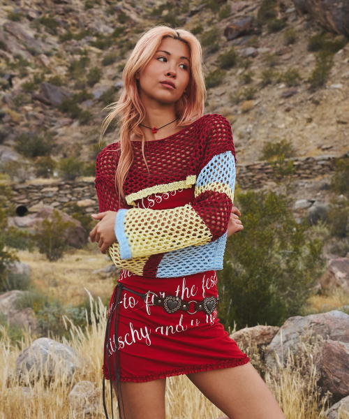 COLORBLOCK SUMMER KNIT TOP BURGUNDY