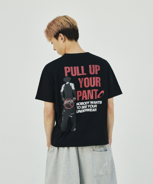 [류정란 × 스켈리웩] PULL UP 크롭 티셔츠[블랙]