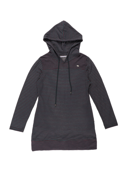 STRIPE HOODIE DRESS (GREEN PLUM)