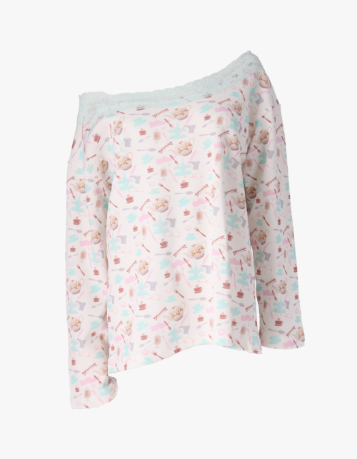 Off - Shoulder Loose Top- Tea Party