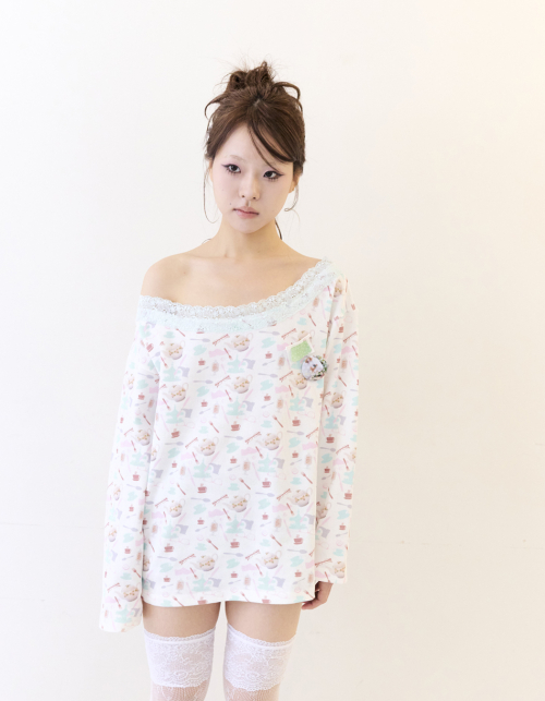 Off - Shoulder Loose Top- Tea Party
