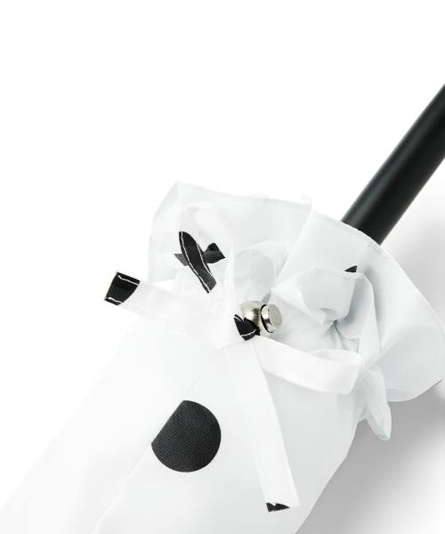 FRILLED DOT UMBRELLA LONG - WHITE DOTS