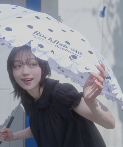FRILLED DOT UMBRELLA LONG - WHITE DOTS