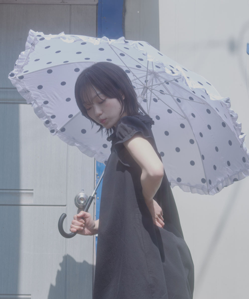 FRILLED DOT UMBRELLA LONG - WHITE DOTS