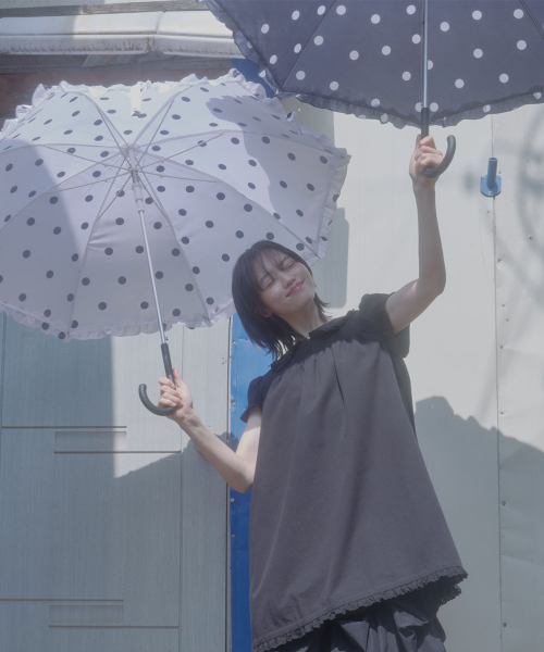 FRILLED DOT UMBRELLA LONG - WHITE DOTS