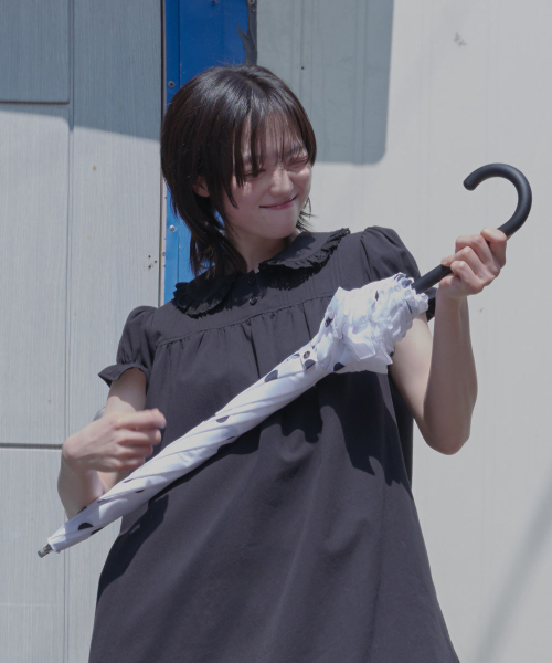 FRILLED DOT UMBRELLA LONG - WHITE DOTS
