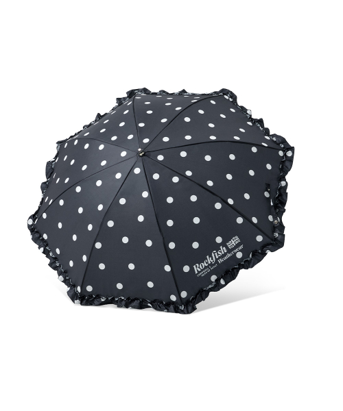 FRILLED DOT UMBRELLA LONG - BLACK DOTS