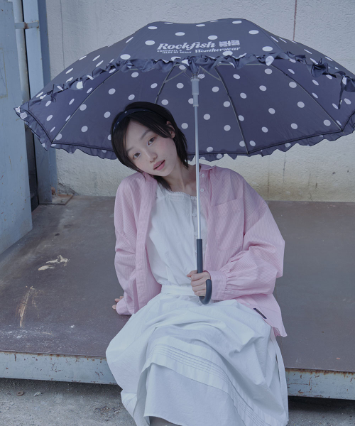 FRILLED DOT UMBRELLA LONG - BLACK DOTS