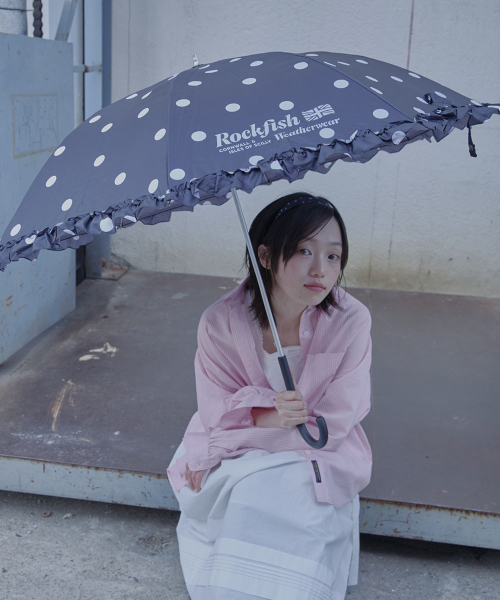 FRILLED DOT UMBRELLA LONG - BLACK DOTS