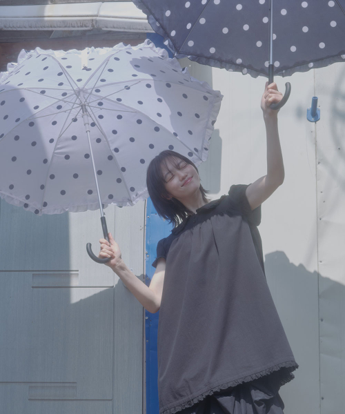 FRILLED DOT UMBRELLA LONG - BLACK DOTS