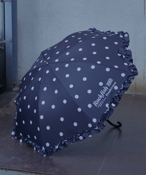 FRILLED DOT UMBRELLA LONG - BLACK DOTS