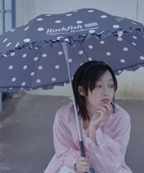 FRILLED DOT UMBRELLA LONG - BLACK DOTS