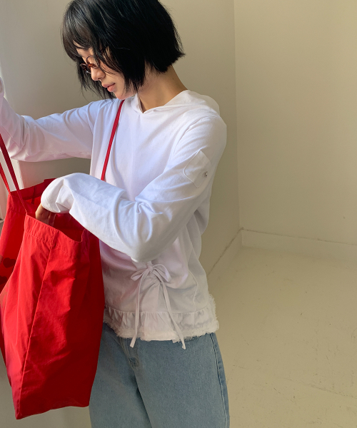 FRILL RIBBON HOODIE WHITE