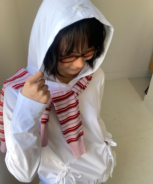 FRILL RIBBON HOODIE WHITE