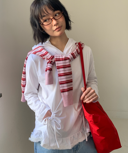 FRILL RIBBON HOODIE WHITE