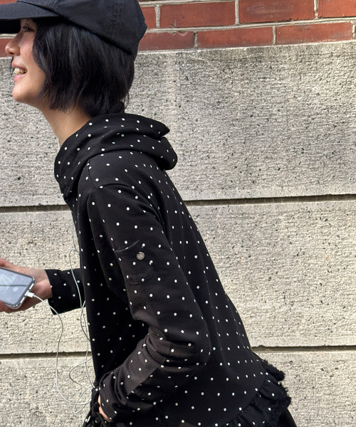 FRILL RIBBON HOODIE BLACK DOT