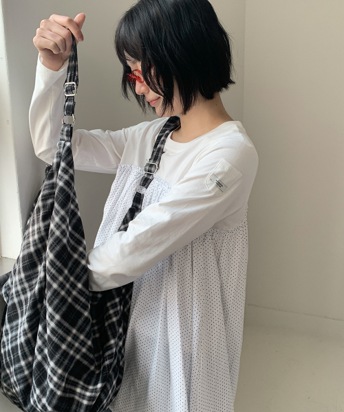 DOT FRILL LAYERED LONG SLEEVE WHITE