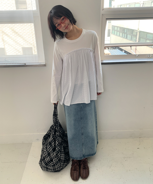DOT FRILL LAYERED LONG SLEEVE WHITE