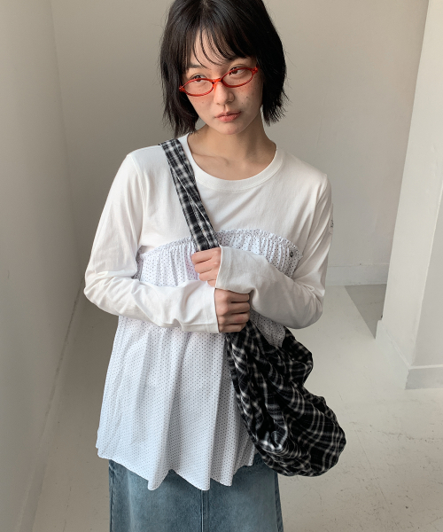DOT FRILL LAYERED LONG SLEEVE WHITE