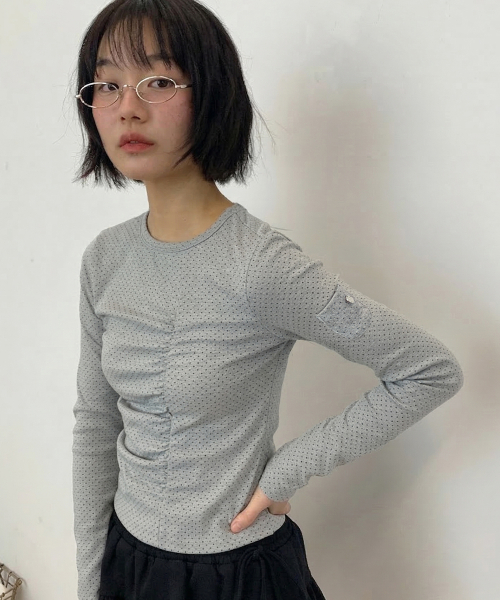 RUCHED SLIM FIT T SHIRT GREY DOT