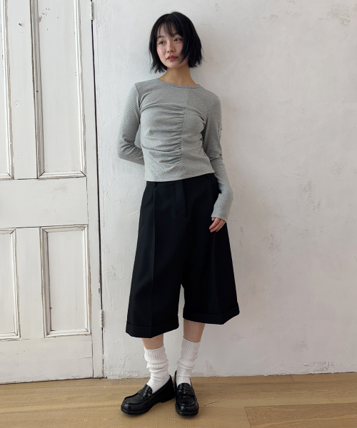 RUCHED SLIM FIT T SHIRT GREY DOT