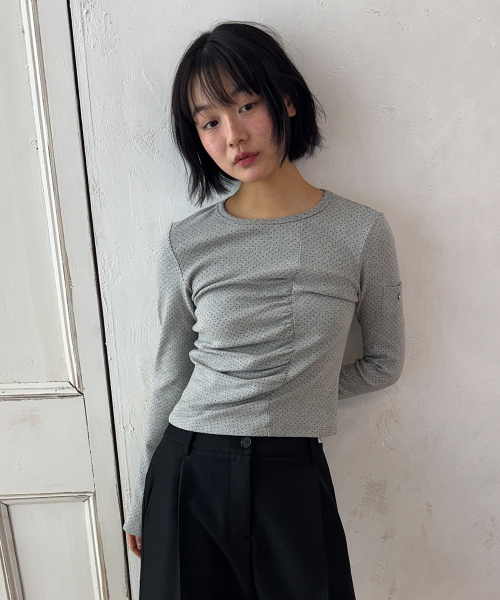 RUCHED SLIM FIT T SHIRT GREY DOT