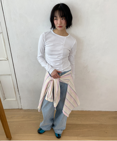 RUCHED SLIM FIT T SHIRT WHITE
