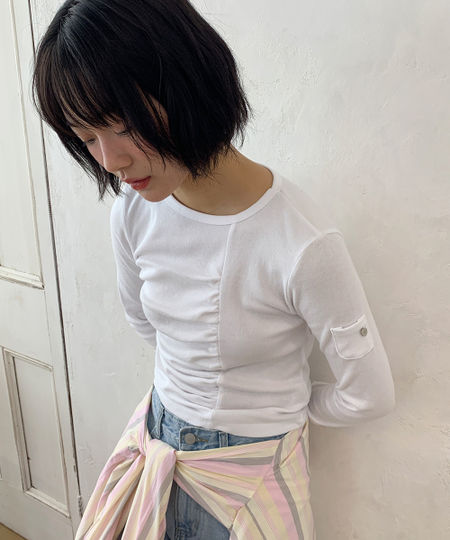 RUCHED SLIM FIT T SHIRT WHITE
