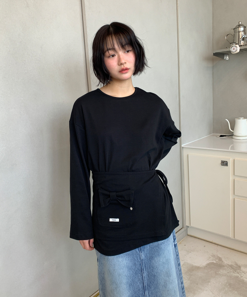 WRAP RIBBON POCKET LONG SLEEVE BLACK