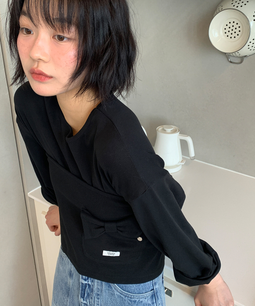 WRAP RIBBON POCKET LONG SLEEVE BLACK