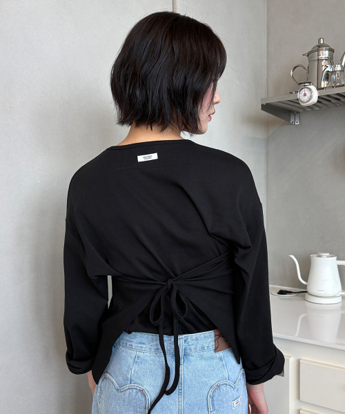 WRAP RIBBON POCKET LONG SLEEVE BLACK