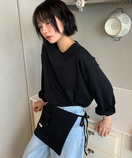 WRAP RIBBON POCKET LONG SLEEVE BLACK