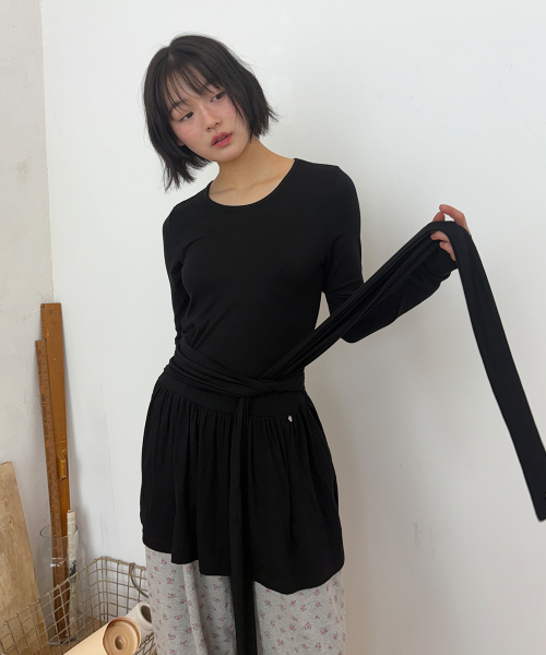 DROP WAIST FRILL LONG SLEEVE BLACK