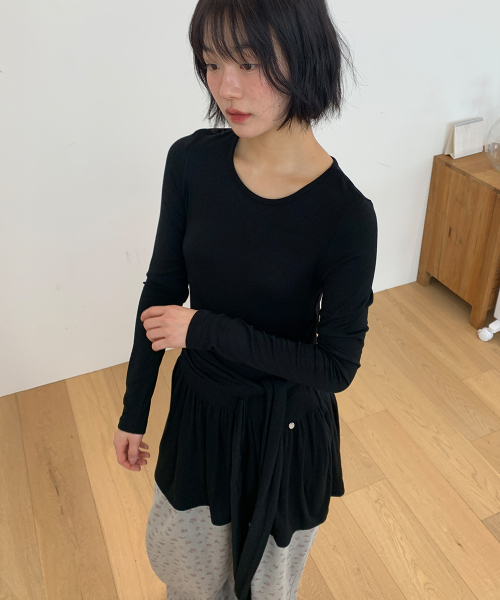 DROP WAIST FRILL LONG SLEEVE BLACK