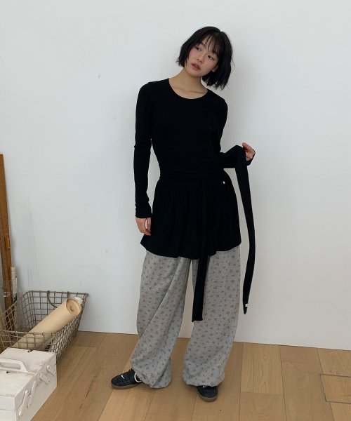 DROP WAIST FRILL LONG SLEEVE BLACK