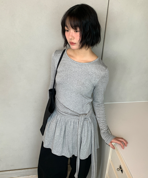 DROP WAIST FRILL LONG SLEEVE GREY