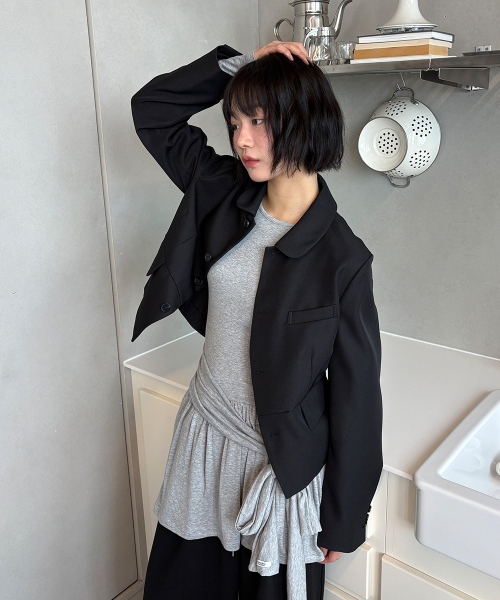 DROP WAIST FRILL LONG SLEEVE GREY
