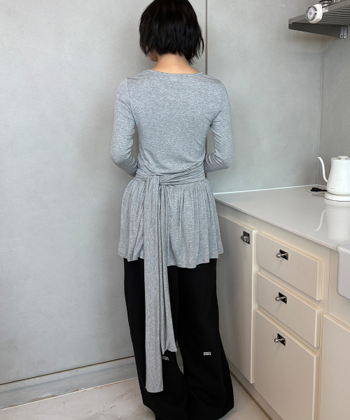 DROP WAIST FRILL LONG SLEEVE GREY